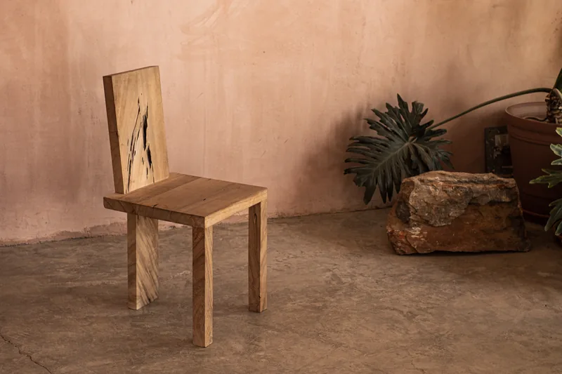 Dining chair with spalted wood back