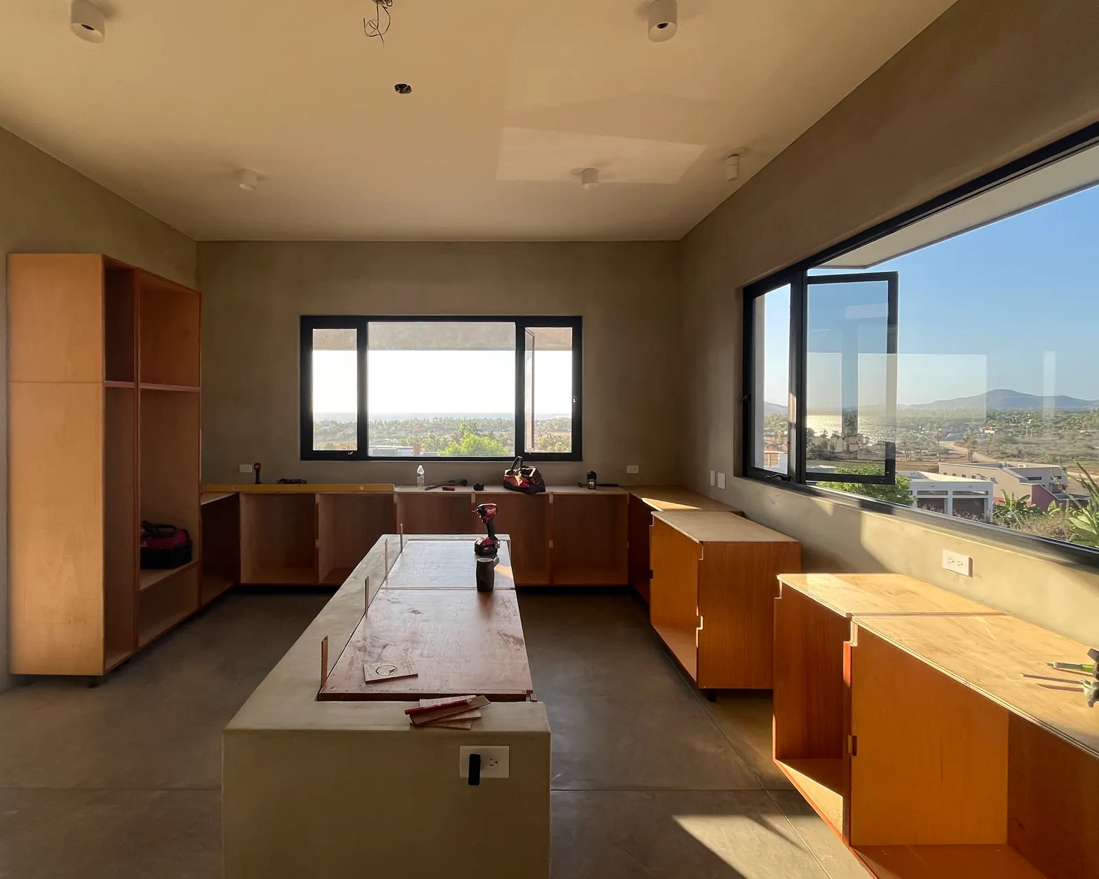 Custom wood kitchen with a view of the Todos Santos hills