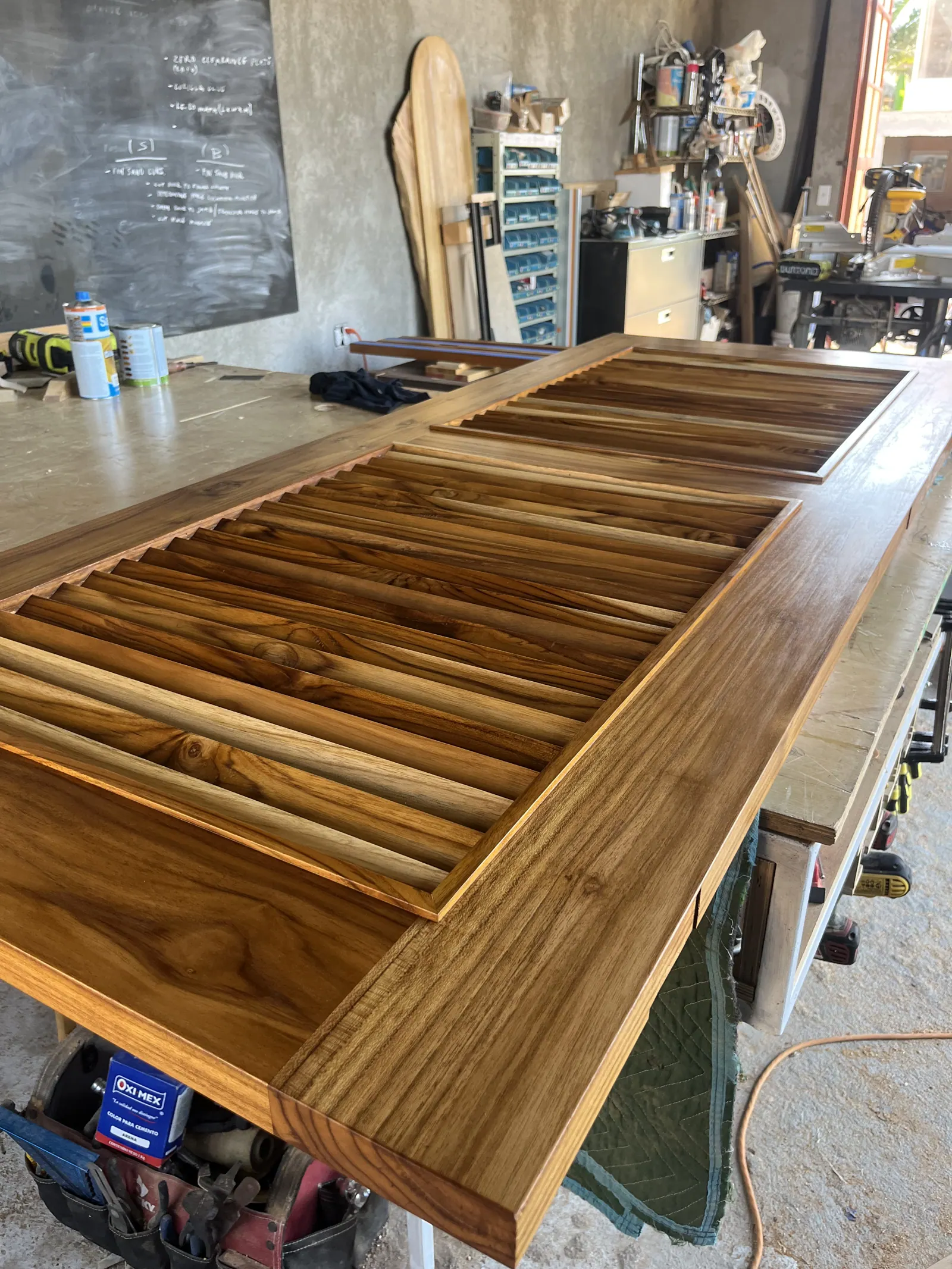 Louvered doors in progress on the workshop bench
