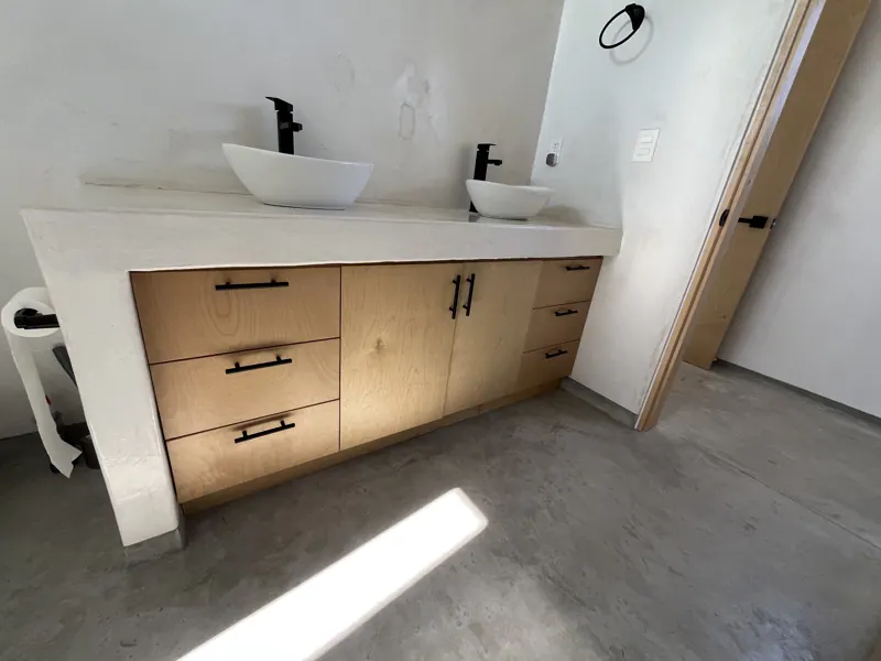 Bathroom vanity with wood drawers