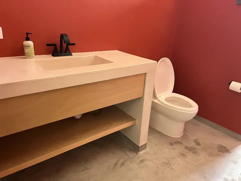 Open wood vanity with shelf